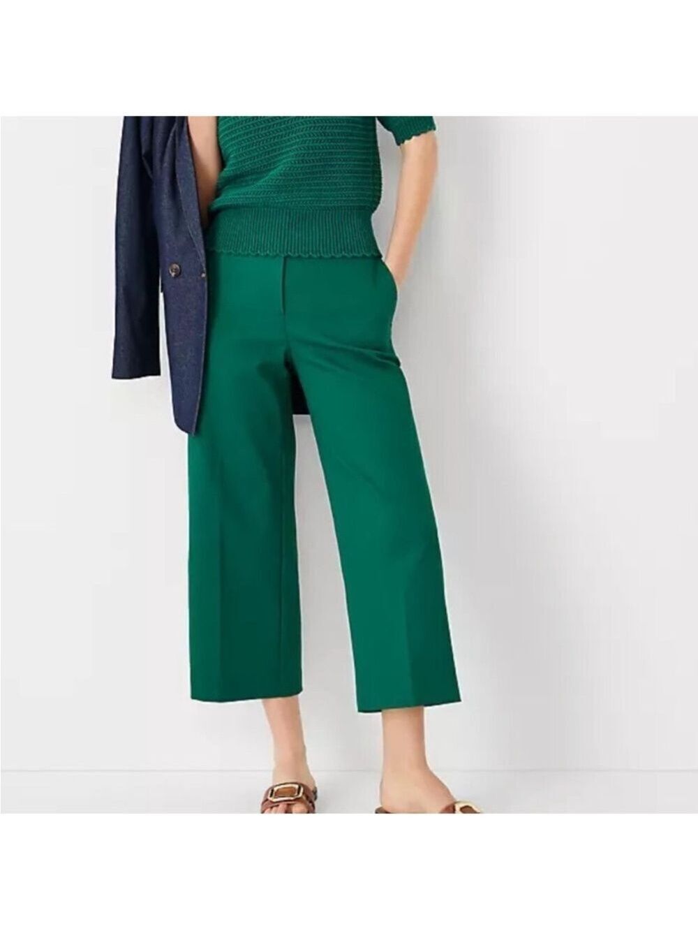 Ann Taylor The Marina Wide Leg Teal Ankle Pants